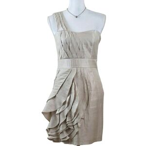 Max & Cleo~Size 4~White/Beige Shine Prom Dress Ruffle.